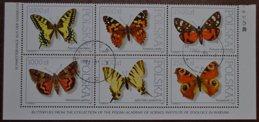 Польша 1991 год  Фауна Насекомые Бабочки Гаш
