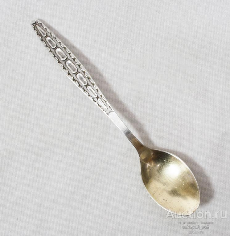 Ложка чайная, мельхиор, Кольчугино, позолота, длина 13,8 см (13)