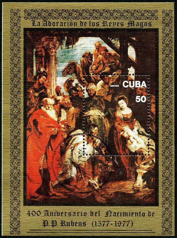 1977 г Куба авиапочта искусство живопись Рубенс блок гаш