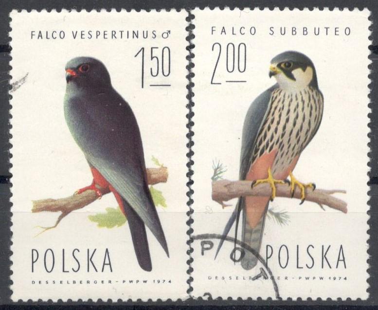 Польша, 1975, № 2357,2358, € 0,6, гаш, птицы