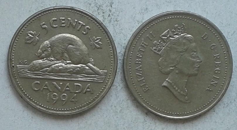 Канада. Бобер - 5 центов, никель, 1994