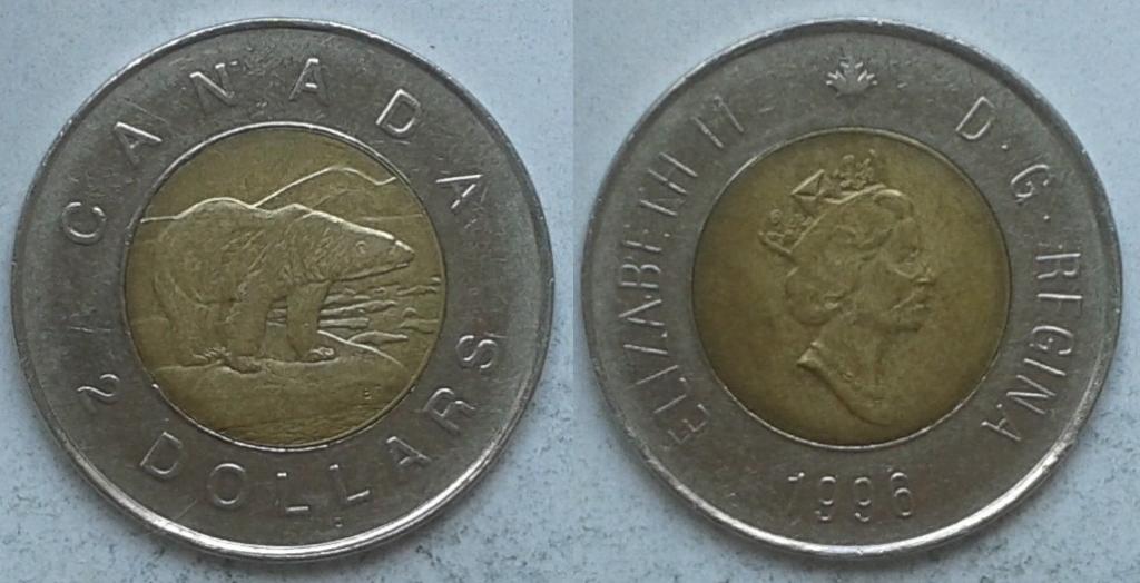 Канада.Полярный медведь - 2 доллара, биметалл, 1996