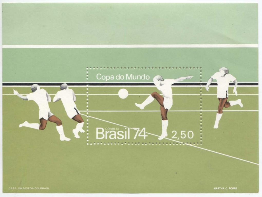 1974 Бразилия первенство мира по футболу блок.Михель - 7е.**