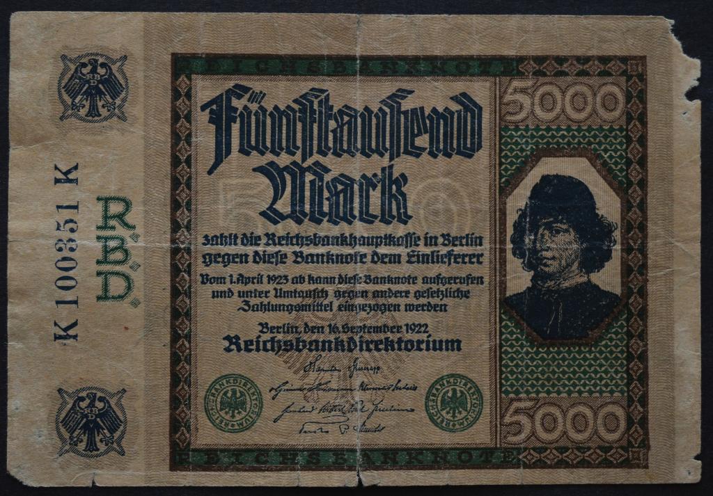 Германия 5000 марок 1922 год.Порвана