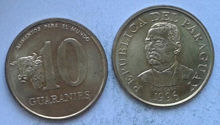 Парагвай. Голова быка - 10 гуарани, сталь-латунь, 1996. ФАО