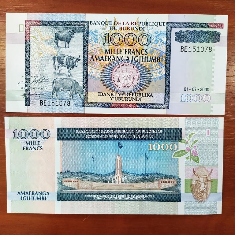 Купюра Банкнота Бурунди - 1000 франков - 2000  А 18  Состояние Пресс