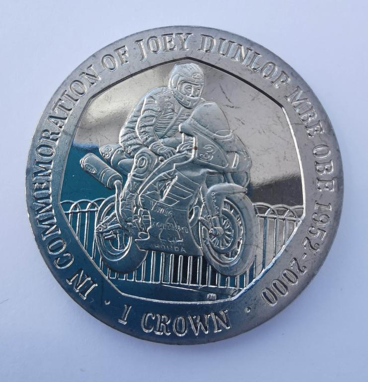 остров Мэн 1 крона 2001 Памяти Джоуи Данлопа 1952-2000 мотоцикл