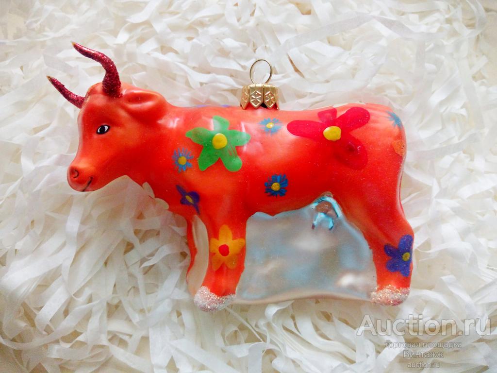 Елочная игрушка Корова стекло