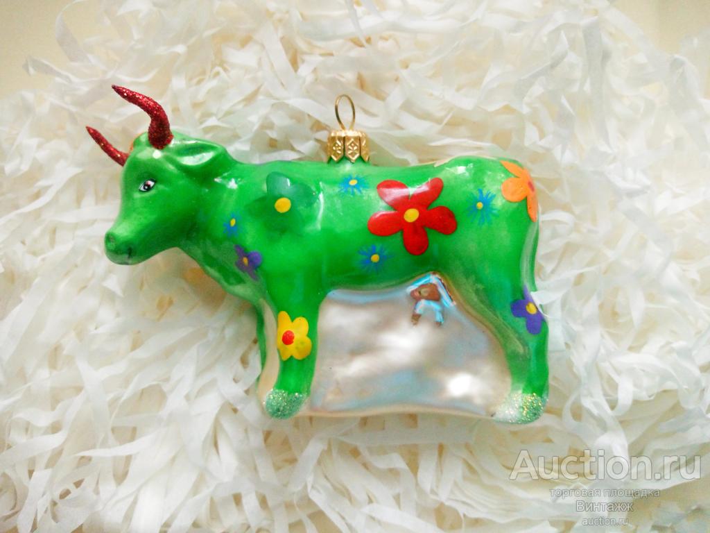 Елочная игрушка Корова стекло