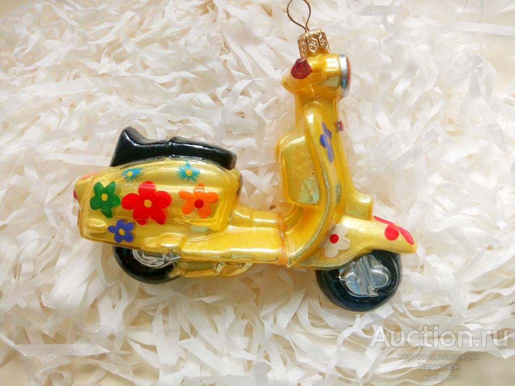 Елочная игрушка Мотоцикл Мопед стекло