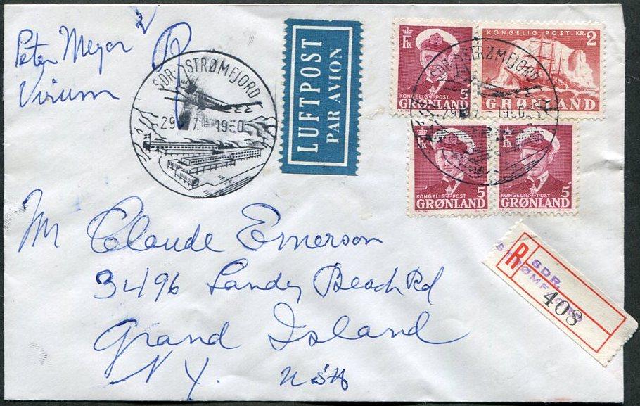 АРКТИКА Гренландия Дания 1960 иллюстрированный шт. аэропорта SDR авиапочта заказной конверт ⇒ США