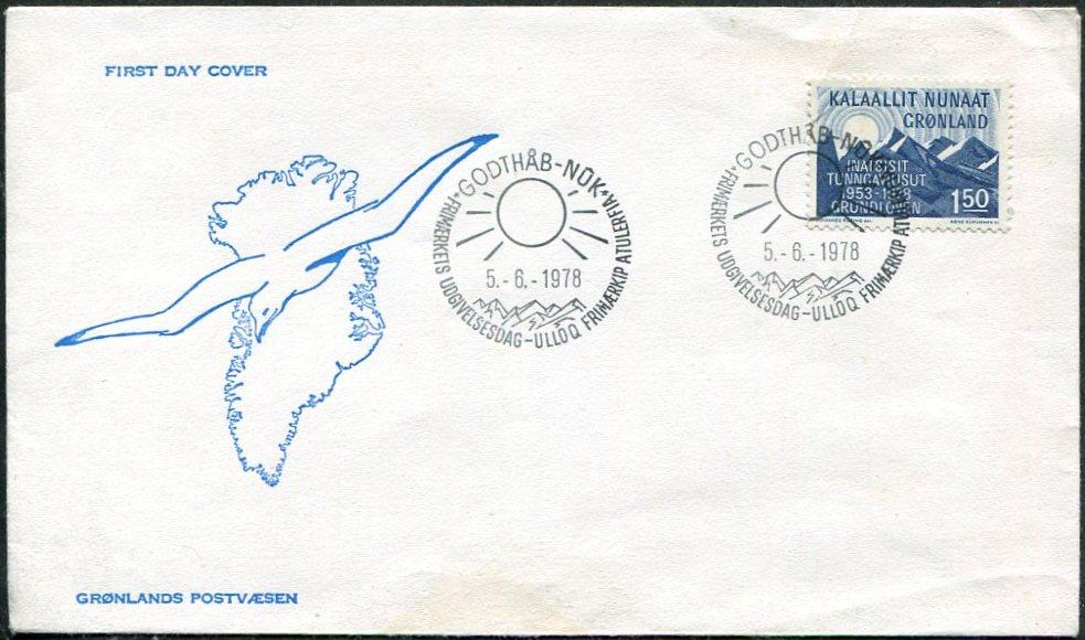 АРКТИКА Гренландия 1978 КПД Конституция карта чайка птица солнце FDC Дания