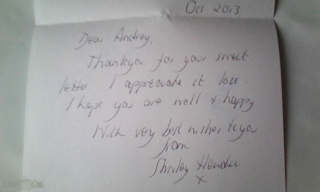 Ширли Хендерсон рукописное письмо с автографом 