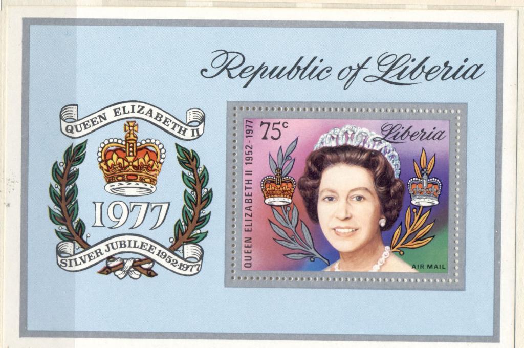 Либерия 1977 г. блок 25 лет коронации Елизаветы 2-й негашеная ** АВИА