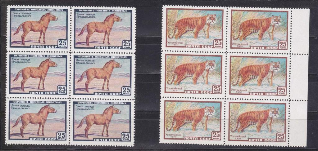 1959 кварты фауна СССР Уссурийский тигр, лошадь Пржевальскаго  6\блоки ** кс