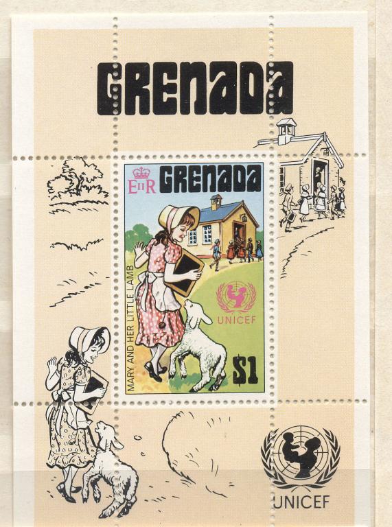 Гренада 1979 г. блок Мэри и овечка (Детский фонд ООН) негашеная **