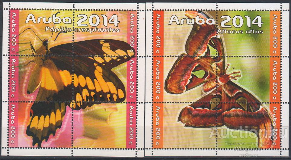 Аруба, 2014 г. BL 17-18      бабочки (2 бл),