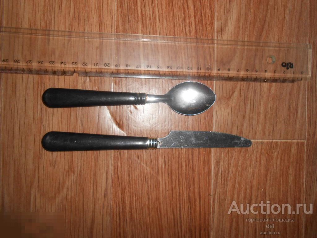 Ложка и нож, сталь, пластмасса, десертные, винтаж 
