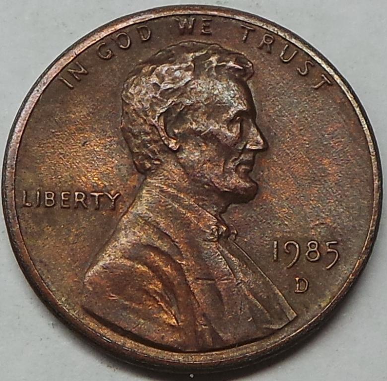 США 1 цент 1985 D года (3) КМ#201b