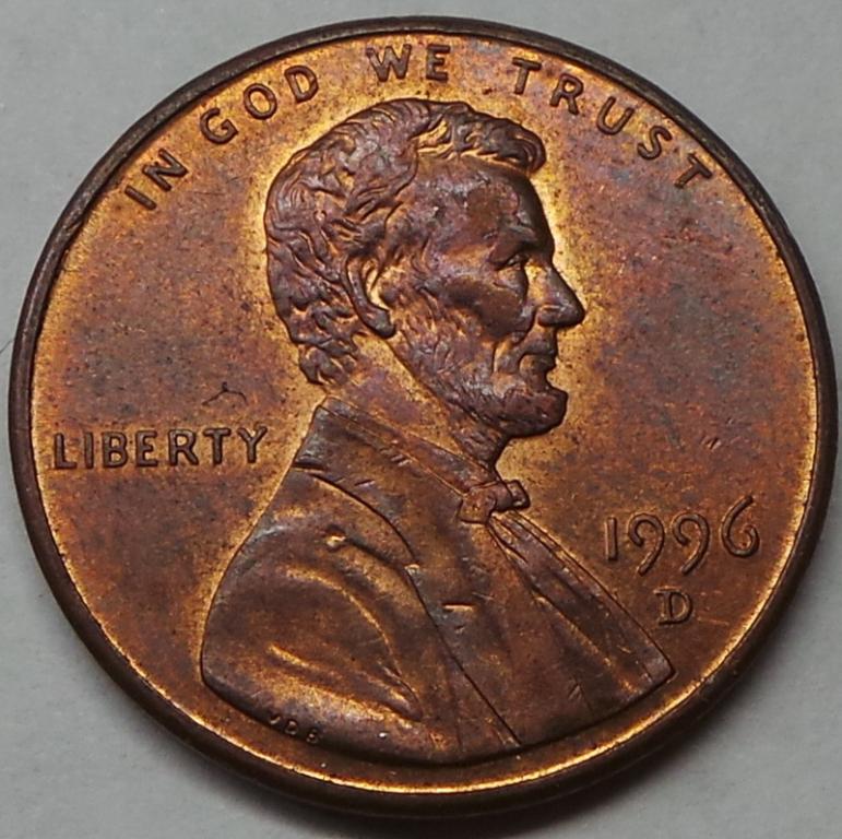 США 1 цент 1996 D года (3) КМ#201b