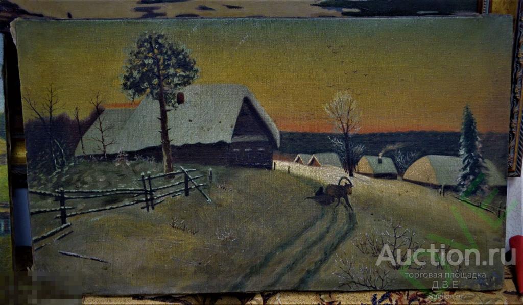 Картина В.Зеленцов 1925 год Деревенский пейзаж зима 