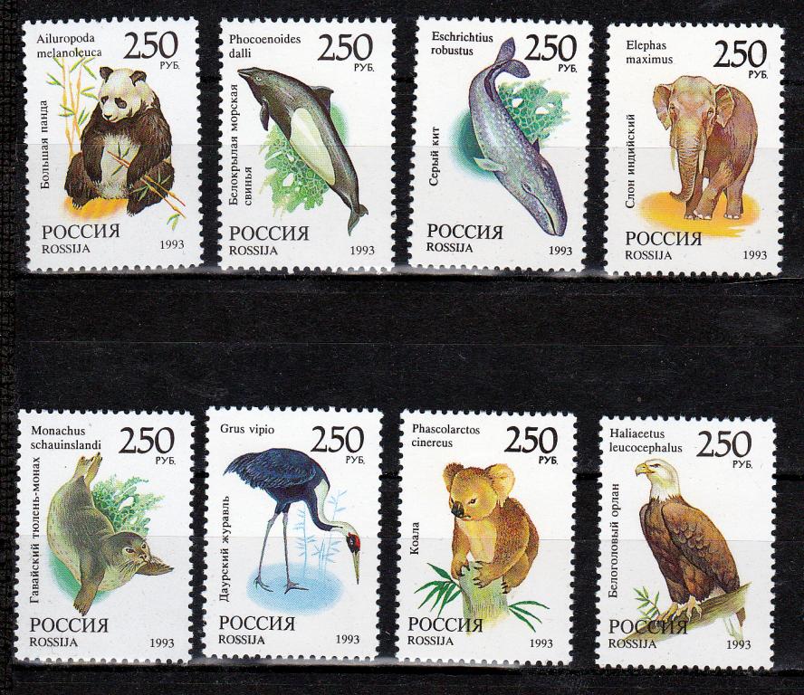 Марки  Россия 1993 г.  № 130 - 137 Фауна мира серия 8 марок MNH **