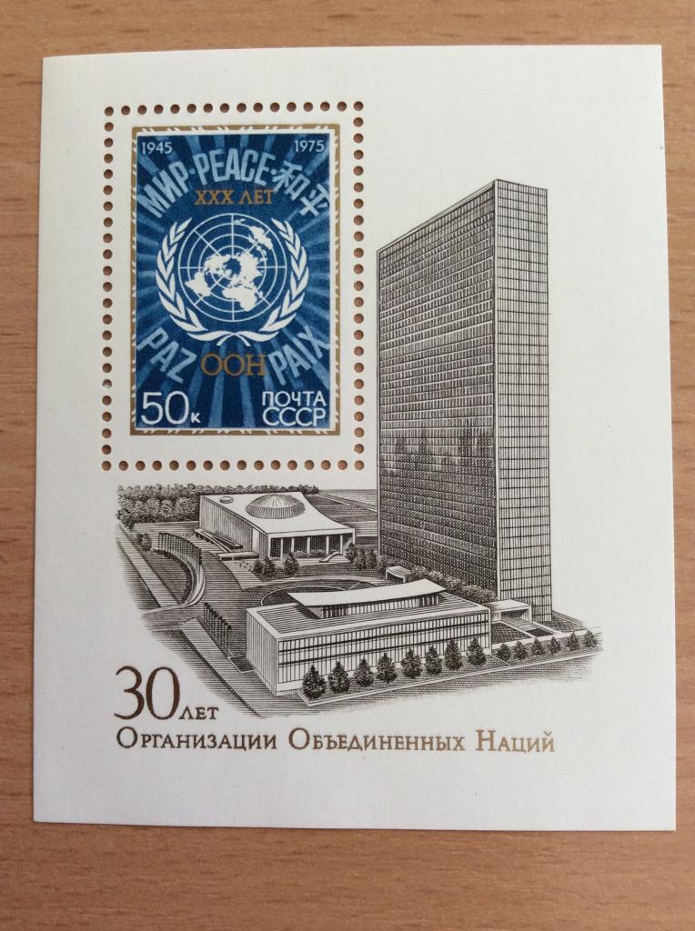 Блок 30 лет ООН. Организация Объединённых Наций. Чистый. СССР. 1975. (183)