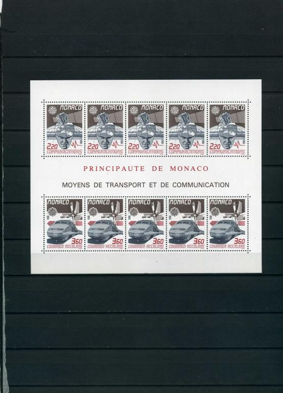 Монако EUROPA 1988 Спутники Связь Космос Локомотивы Железная дорога MNH**