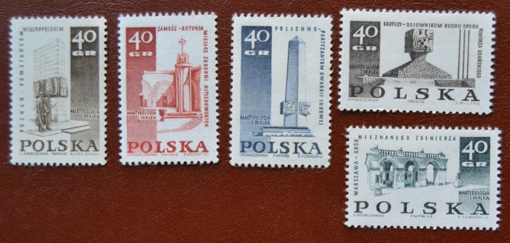 Польша 1968 г.  Памятники Второй мировой войны Mi 1885-89 MNH