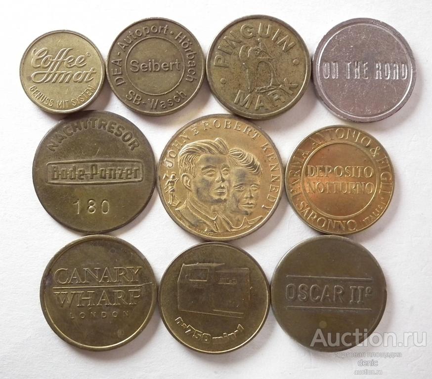 Позолоченный жетон 1969 г.  Джон и Роберт Кеннеди. +18 жетонов одним лотом. (№307)
