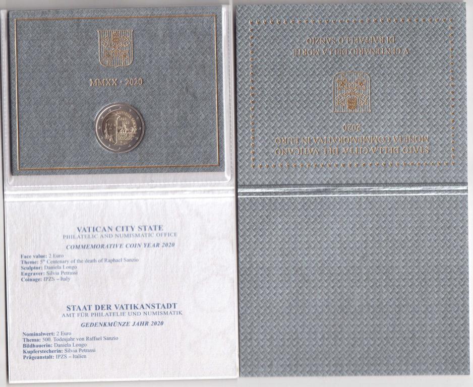 2 евро Ватикан 2020 Рафаэль 500 лет  со дня смерти