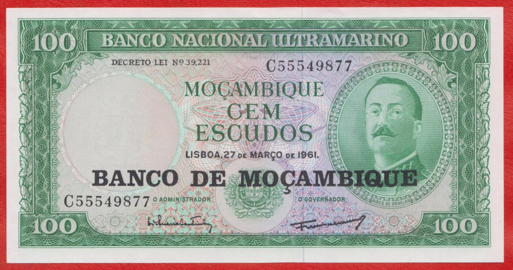 Мозамбик 100 эскудо 1976 г. надпечатка на 100 эскудо 1961 г. C 55549877
