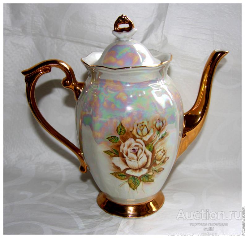 Кофейник Chodziez, Poland (1960s – Present). Фарфор. Перламутр. Позолота. Клеймо - CHODZIEZ PORCELAN