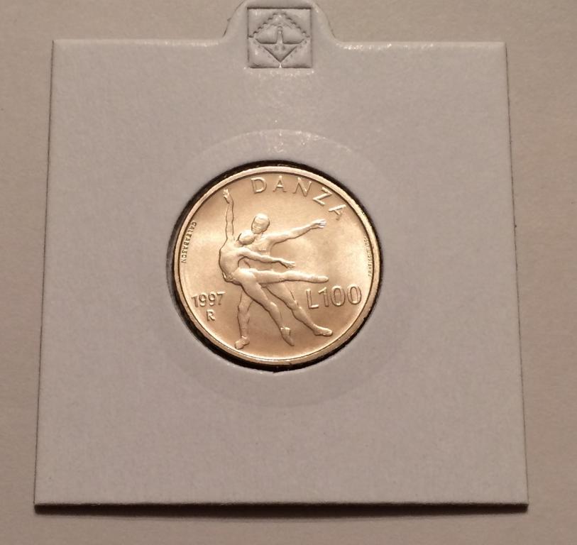 САН-МАРИНО 100 ЛИР 1997 ТАНЕЦ БАЛЕТ XF+/UNC В ХОЛДЕРЕ (1)