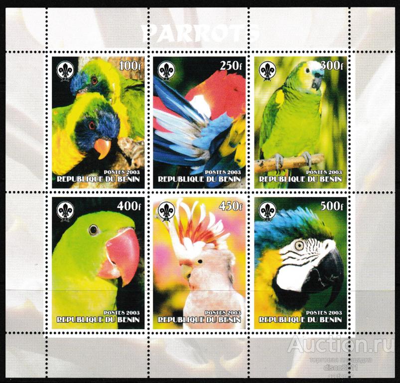 Бенин 2003 Попугаи Экзотические птицы Какаду инка Фауна лист**