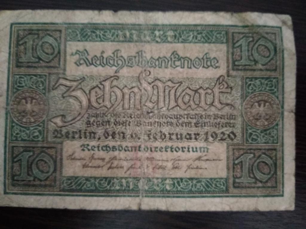 Банкноты.Германия.Веймарская республика.1920.6 февраля.10 марок