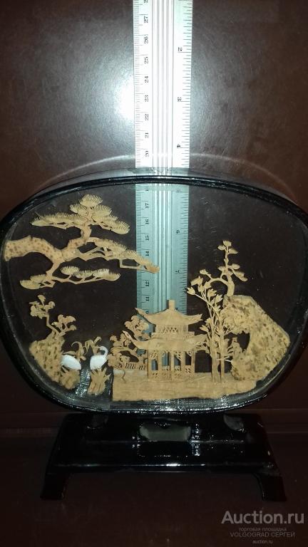 Настольное панно. Пробка. Стекло. Дерево. Китай. Начало ХХ века.