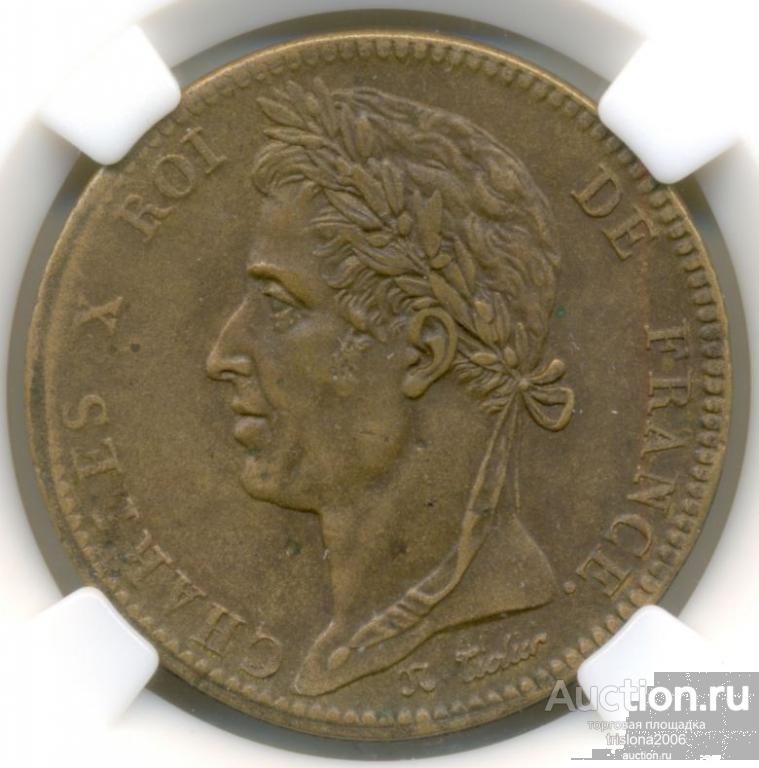 Французские колонии, 10 сантимов 1827 Н. Choice About Uncirculated, в слабе ННР.