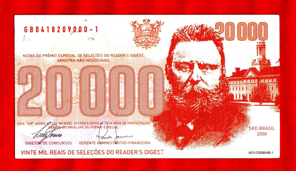 Бразилия, рекламная банкнота (Паровоз), 20000 реалов, 2008 г., aUNC, БЕЗ СГИБА, № 1