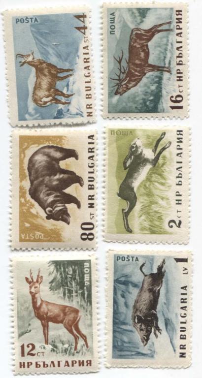 1958 Болгария Олени, вепрь,медведь,заяц.6м.Михель - 11е.**