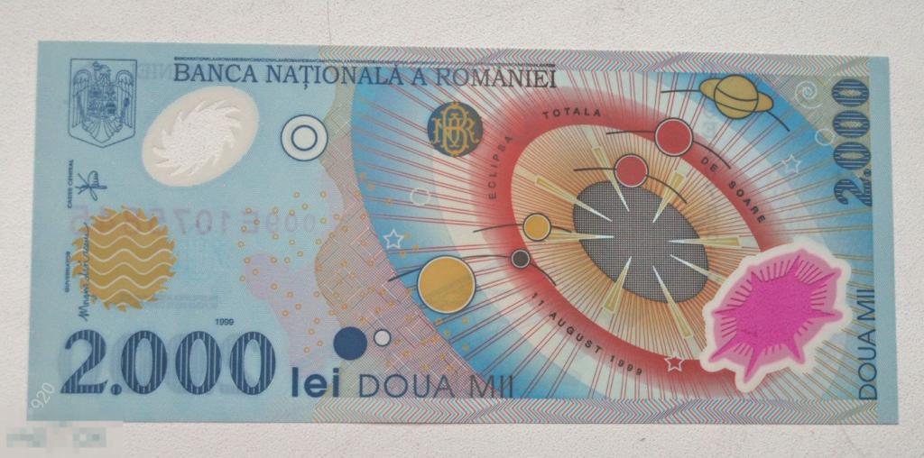 Румыния 2000 лей 1999 год Солнечное затмение пластик. 