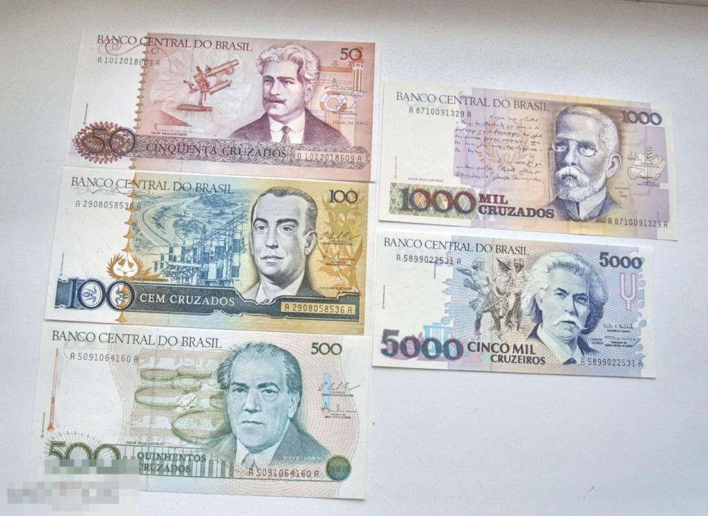 Бразилия 50, 100, 500, 1000, 5000  крузейро 