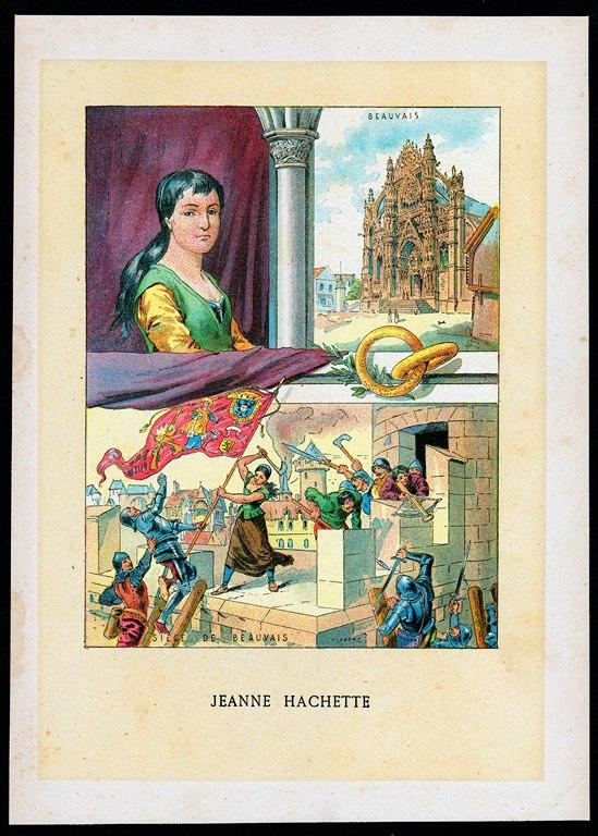 Гравюра хромолитография Франция Jeanne Hachette Жанна Лэсне Париж 1897 г