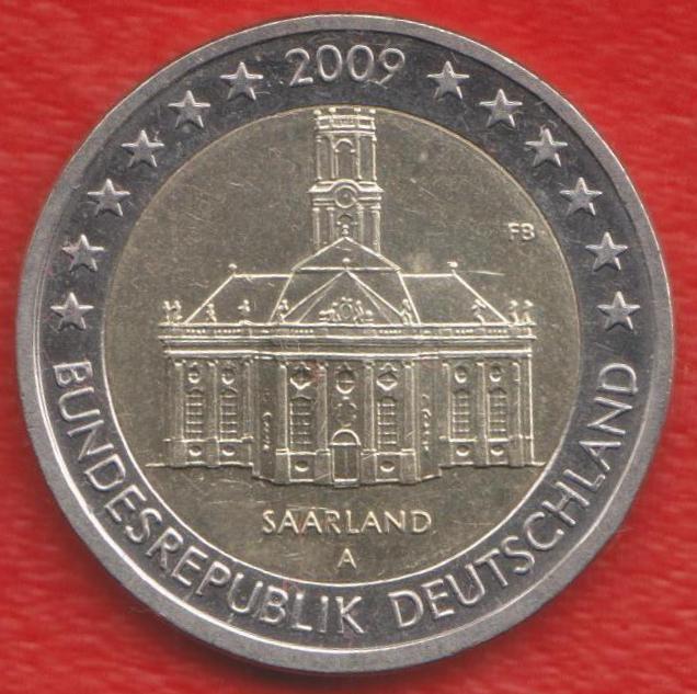 ЕВРО Германия 2 евро 2009 г. A Церковь Людвига в Саарбрюккене Саарленд