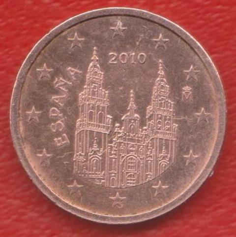 ЕВРО Испания 2 евроцента 2010 г. цент