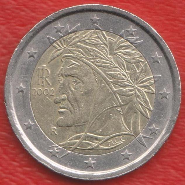 ЕВРО Италия 2 евро 2002 г. Данте