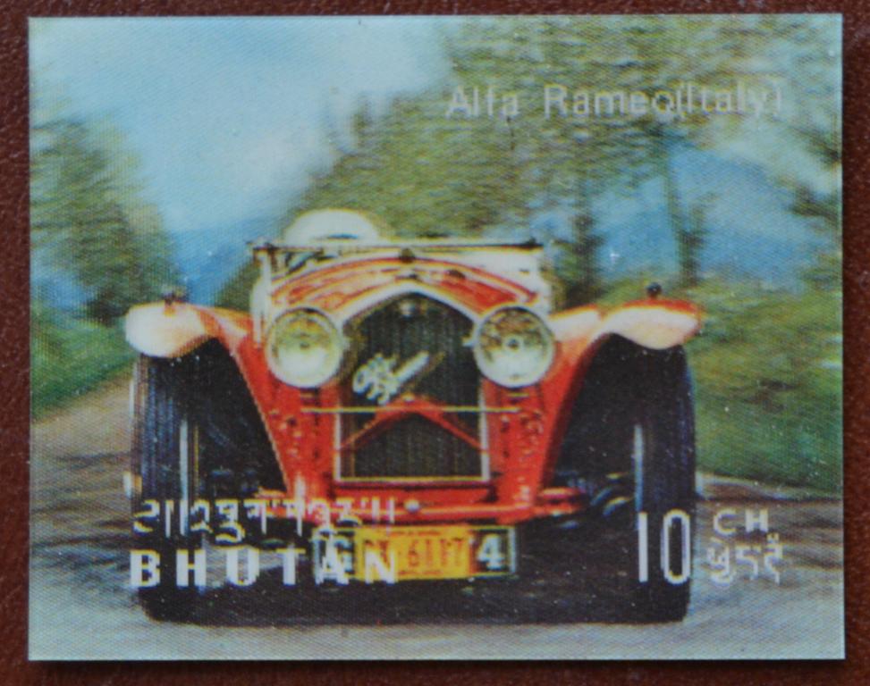 Бутан 1971 г. Ретро Автомобили Альфа Ромео  - Alfa Romeo 6C   Италия Стерео марка