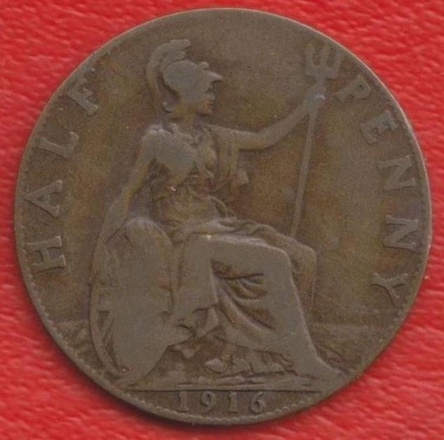 Великобритания Англия 1/2 пенни 1916 г. Георг V полпенни