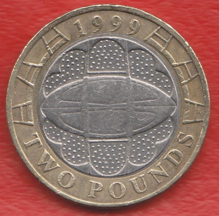 Великобритания Англия Елизавета II 2 фунта 1999 г. Чемпионат мира по регби