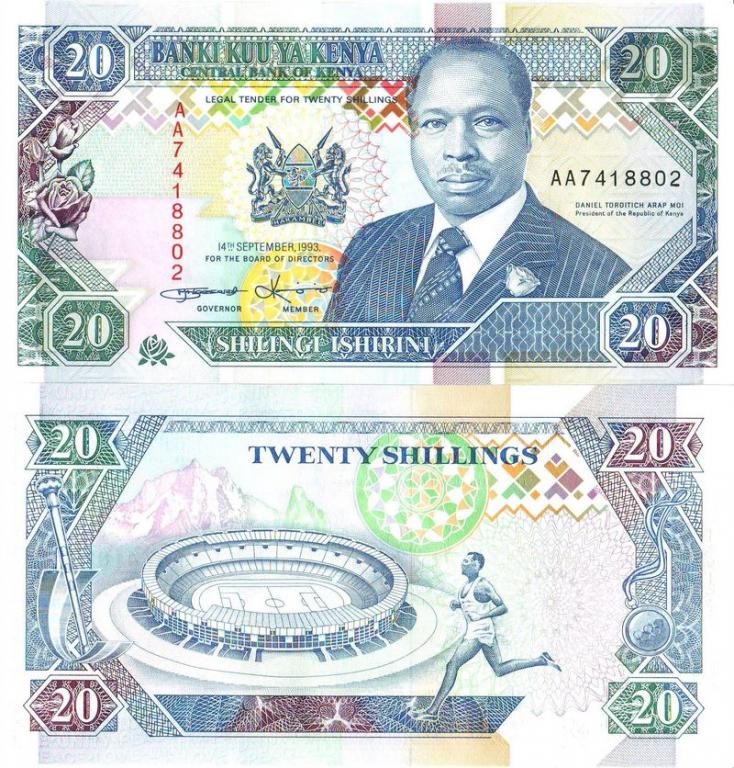 Кения 20 шиллингов 1993 P31a пресс unc